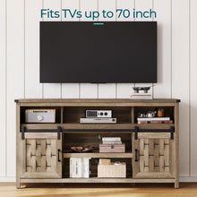 Load image into Gallery viewer, Farmhouse Highboy TV Stand for 65" TV, Tall Entertainment Center with Sliding Barn Door, Rustic Media Console with Storage Shelves, Wood TV Stand for Living Room,Light Brown