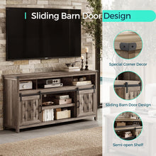 Load image into Gallery viewer, Farmhouse Highboy TV Stand for 65" TV, Tall Entertainment Center with Sliding Barn Door, Rustic Media Console with Storage Shelves, Wood TV Stand for Living Room,Light Brown