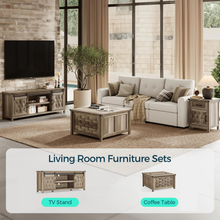 Load image into Gallery viewer, Farmhouse Entertainment Center for 65" and Larger TVs, TV Stand with Sliding Barn Door, Storage Console with Adjustable Shelves, Media Cabinet for Living Room and Bedroom,Light Brown