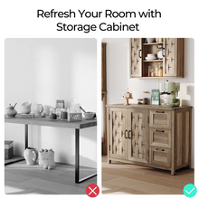 Load image into Gallery viewer, 43"Farmhouse Sideboard Buffet Cabinet, Storage Cabinet with Drawers and Shelves for Dining Room, Living Room, or Kitchen,Light Brown