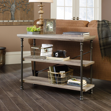 Load image into Gallery viewer, Industrial Console Table with Shelves, 3-Tier Accent Display Table for Living Room or Entryway, Northern Oak Finish with Metal Frame, Multi-Level Storage Organizer
