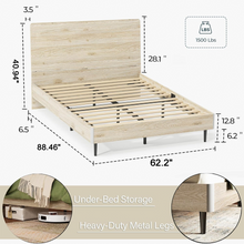Load image into Gallery viewer, "Ergonomic Queen Platform Bed Frame with Storage Shelf, Noise-Free Wooden Bed, LED Light Strip &amp; Built-in USB Charging Station, No Box Spring Required - Beige "