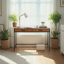 Load image into Gallery viewer, Brooklyn Series Oak Brown Writing Desk with Drawers