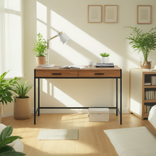 Load image into Gallery viewer, Brooklyn Series Oak Brown Writing Desk with Drawers
