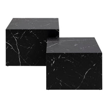 Load image into Gallery viewer, Caffoz Contemporary Nesting Coffee Tables - Set of 2 Square Faux Marble Design, Space-Saving Modern Center Tables for Living Room, Apartment, or Bedroom