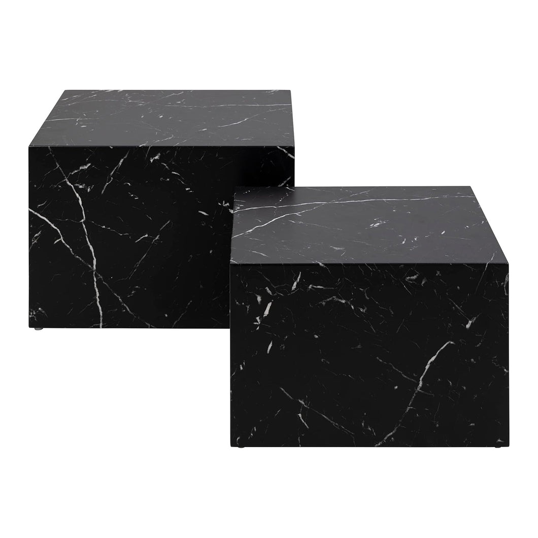 Caffoz Contemporary Nesting Coffee Tables - Set of 2 Square Faux Marble Design, Space-Saving Modern Center Tables for Living Room, Apartment, or Bedroom