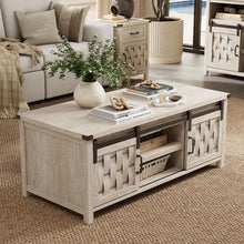 Load image into Gallery viewer, 47.24" Farmhouse Coffee Table with Storage &amp; Sliding Barn Doors, Industrial Cocktail Table with Adjustable Shelves, Rustic Rectangular Living Room Table,Light Brown