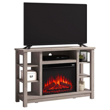 Load image into Gallery viewer, Farmhouse Fireplace TV Stand, 47.5" Entertainment Credenza with Electric Fireplace Insert, Manufactured Wood &amp; Metal Storage Cabinet for Living Room, Mystic Oak