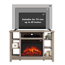Load image into Gallery viewer, Farmhouse Fireplace TV Stand, 47.5" Entertainment Credenza with Electric Fireplace Insert, Manufactured Wood &amp; Metal Storage Cabinet for Living Room, Mystic Oak