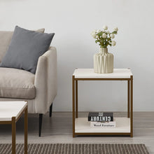 Load image into Gallery viewer, Tall Side End Table by CAFFOZ Furniture Designs |Brooklyn Series | Night Stand | Coffee Table |Storage Shelf | Sturdy | Easy Assembly | White Gold Wood Look Accent Furniture with Metal Frame