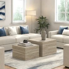 Load image into Gallery viewer, Caffoz Contemporary Nesting Coffee Tables - Set of 2 Square Faux Marble Design, Space-Saving Modern Center Tables for Living Room, Apartment, or Bedroom