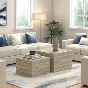 Caffoz Contemporary Nesting Coffee Tables - Set of 2 Square Faux Marble Design, Space-Saving Modern Center Tables for Living Room, Apartment, or Bedroom