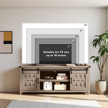 Load image into Gallery viewer, Farmhouse Entertainment Center for 65" and Larger TVs, TV Stand with Sliding Barn Door, Storage Console with Adjustable Shelves, Media Cabinet for Living Room and Bedroom,Light Brown