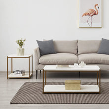 Load image into Gallery viewer, Tall Side End Table by CAFFOZ Furniture Designs |Brooklyn Series | Night Stand | Coffee Table |Storage Shelf | Sturdy | Easy Assembly | White Gold Wood Look Accent Furniture with Metal Frame