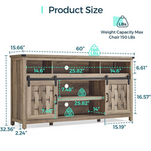 Load image into Gallery viewer, Farmhouse Highboy TV Stand for 65" TV, Tall Entertainment Center with Sliding Barn Door, Rustic Media Console with Storage Shelves, Wood TV Stand for Living Room,Light Brown