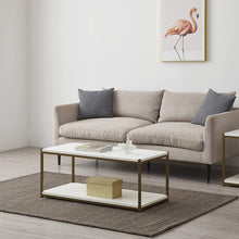 Load image into Gallery viewer, Tall Center Table Coffee Table by CAFFOZ Furniture Designs | Storage Shelf | Sturdy | Easy Assembly | Accent Furniture with Metal Frame, White and Gold