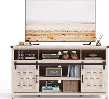Load image into Gallery viewer, Farmhouse Highboy TV Stand for 65" TV, Tall Entertainment Center with Sliding Barn Door, Rustic Media Console with Storage Shelves, Wood TV Stand for Living Room,Light Brown