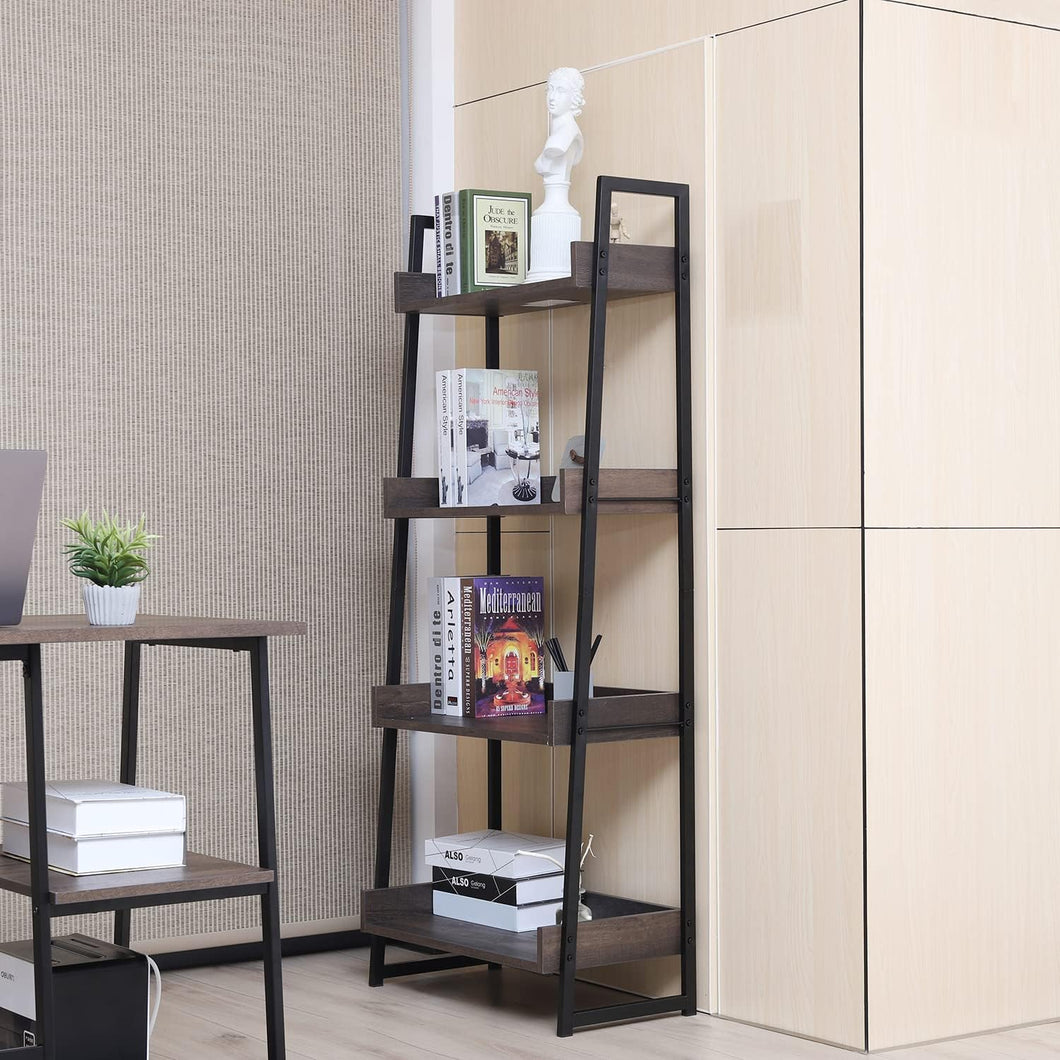 Caffoz 4-Tier Standing Shelf,Dark Brown Oak