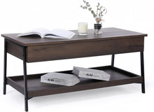 Load image into Gallery viewer, Caffoz Home Lift Top Coffee Table Center Table, 2-Tier Wood Accent Cocktail Table with Hidden Storage for Living Room, Smoky Oak