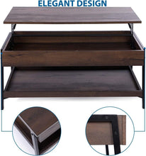Load image into Gallery viewer, Caffoz Home Lift Top Coffee Table Center Table, 2-Tier Wood Accent Cocktail Table with Hidden Storage for Living Room, Smoky Oak
