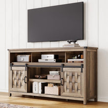 Load image into Gallery viewer, Farmhouse Highboy TV Stand for 65" TV, Tall Entertainment Center with Sliding Barn Door, Rustic Media Console with Storage Shelves, Wood TV Stand for Living Room,Light Brown