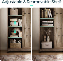Load image into Gallery viewer, Farmhouse Bookcases with Doors, Floor Standing 6-Shelf Display Storage Shelves, 72 in Tall Bookshelves for Home Office, Living Room
