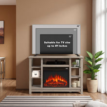 Load image into Gallery viewer, Farmhouse Fireplace TV Stand, 47.5" Entertainment Credenza with Electric Fireplace Insert, Manufactured Wood &amp; Metal Storage Cabinet for Living Room, Mystic Oak