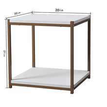 Load image into Gallery viewer, Tall Side End Table by CAFFOZ Furniture Designs |Brooklyn Series | Night Stand | Coffee Table |Storage Shelf | Sturdy | Easy Assembly | White Gold Wood Look Accent Furniture with Metal Frame