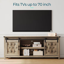 Load image into Gallery viewer, Farmhouse Entertainment Center for 65" and Larger TVs, TV Stand with Sliding Barn Door, Storage Console with Adjustable Shelves, Media Cabinet for Living Room and Bedroom,Light Brown