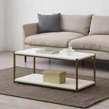 Load image into Gallery viewer, Tall Center Table Coffee Table by CAFFOZ Furniture Designs | Storage Shelf | Sturdy | Easy Assembly | Accent Furniture with Metal Frame, White and Gold