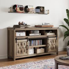 Load image into Gallery viewer, Farmhouse Highboy TV Stand for 65" TV, Tall Entertainment Center with Sliding Barn Door, Rustic Media Console with Storage Shelves, Wood TV Stand for Living Room,Light Brown