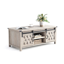 Load image into Gallery viewer, 47.24" Farmhouse Coffee Table with Storage &amp; Sliding Barn Doors, Industrial Cocktail Table with Adjustable Shelves, Rustic Rectangular Living Room Table,Light Brown