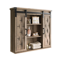 Load image into Gallery viewer, 31"Farmhouse Wall-Mounted Medicine Cabinet with Sliding Barn Door, Adjustable Shelves, and Storage for Bathroom or Kitchen,Light Brown