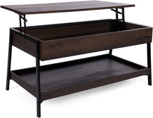 Load image into Gallery viewer, Caffoz Home Lift Top Coffee Table Center Table, 2-Tier Wood Accent Cocktail Table with Hidden Storage for Living Room, Smoky Oak