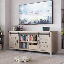 Load image into Gallery viewer, Farmhouse Entertainment Center for 65" and Larger TVs, TV Stand with Sliding Barn Door, Storage Console with Adjustable Shelves, Media Cabinet for Living Room and Bedroom,Light Brown