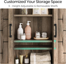 Load image into Gallery viewer, 31"Farmhouse Wall-Mounted Medicine Cabinet with Sliding Barn Door, Adjustable Shelves, and Storage for Bathroom or Kitchen,Light Brown