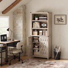 Load image into Gallery viewer, Farmhouse 6-Tier Bookcase, 72.3" Tall Storage Cabinet with Door &amp; Adjustable Shelves, Free Standing Display Bookcase for Home Office, Living Room