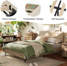 Load image into Gallery viewer, Ergonomic Full Platform Bed Frame with Storage Shelf, Noise-Free Wooden Bed Frame, No Box Spring Required - Beige