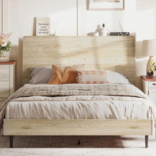 Load image into Gallery viewer, Ergonomic Full Platform Bed Frame with Storage Shelf, Noise-Free Wooden Bed Frame, No Box Spring Required - Beige