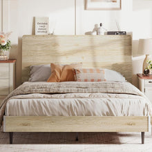 Load image into Gallery viewer, "Ergonomic Queen Platform Bed Frame with Storage Shelf, Noise-Free Wooden Bed, LED Light Strip &amp; Built-in USB Charging Station, No Box Spring Required - Beige "