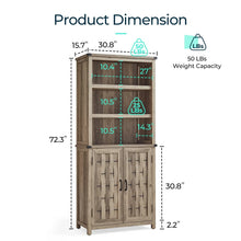 Load image into Gallery viewer, Farmhouse 6-Tier Bookcase, 72.3" Tall Storage Cabinet with Door &amp; Adjustable Shelves, Free Standing Display Bookcase for Home Office, Living Room