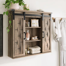 Load image into Gallery viewer, 31"Farmhouse Wall-Mounted Medicine Cabinet with Sliding Barn Door, Adjustable Shelves, and Storage for Bathroom or Kitchen,Light Brown