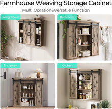 Load image into Gallery viewer, 31"Farmhouse Wall-Mounted Medicine Cabinet with Sliding Barn Door, Adjustable Shelves, and Storage for Bathroom or Kitchen,Light Brown