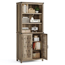 Load image into Gallery viewer, Farmhouse 6-Tier Bookcase, 72.3" Tall Storage Cabinet with Door &amp; Adjustable Shelves, Free Standing Display Bookcase for Home Office, Living Room