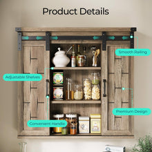 Load image into Gallery viewer, 31"Farmhouse Wall-Mounted Medicine Cabinet with Sliding Barn Door, Adjustable Shelves, and Storage for Bathroom or Kitchen,Light Brown