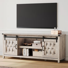 Load image into Gallery viewer, Farmhouse Entertainment Center for 65" and Larger TVs, TV Stand with Sliding Barn Door, Storage Console with Adjustable Shelves, Media Cabinet for Living Room and Bedroom,Light Brown
